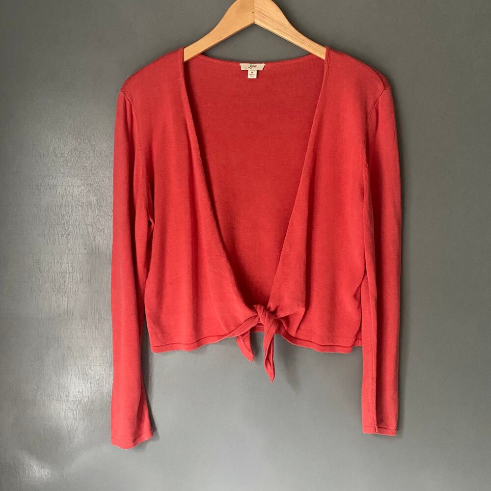 J. JILL Women's MED Salmon Pink Silk Blend Tie Front Cardigan Summer Lightweight